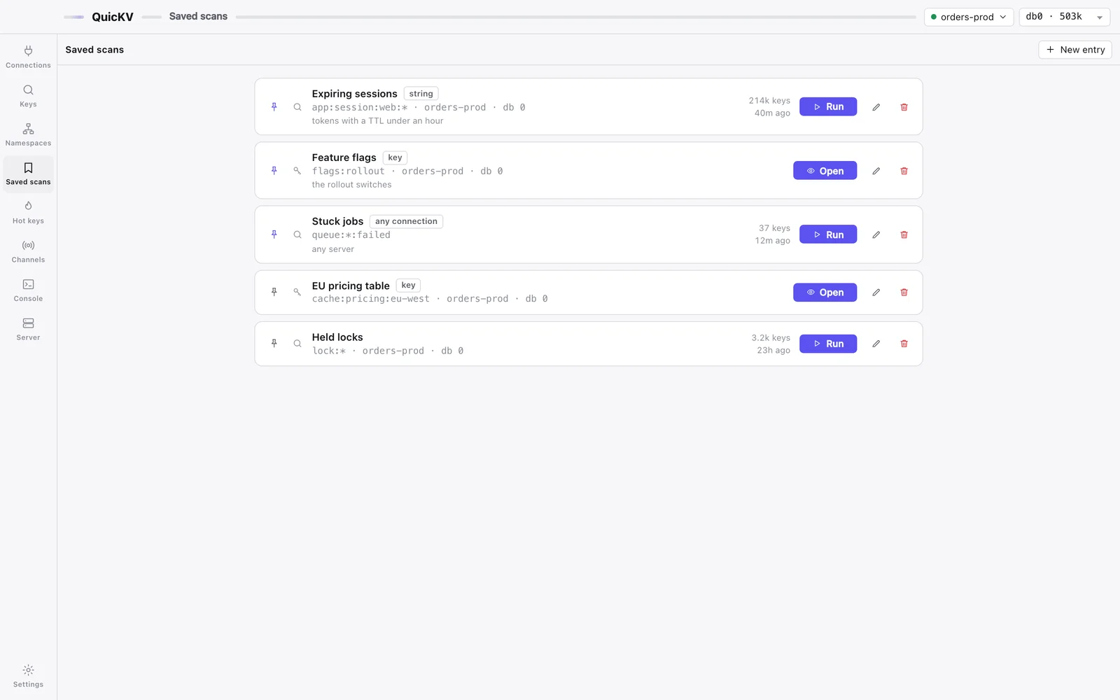 Saved searches, and saved keys that open straight to their value