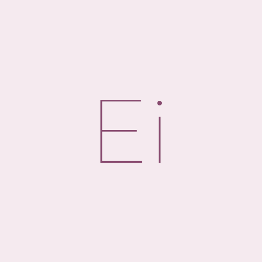 Ellie Language Logo: E I letters colored purple and background colored whitesish pink